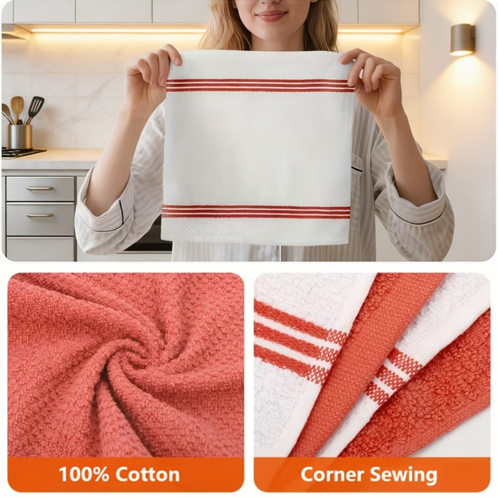 Cotton Kitchen Dish Towel Set 12pcs | 6 Hand Towels 15¡±x25¡± & 6 Wash Towels 12¡±x12¡± | Striped Weave Absorbent Durable Towels for Cooking Cleaning Drying