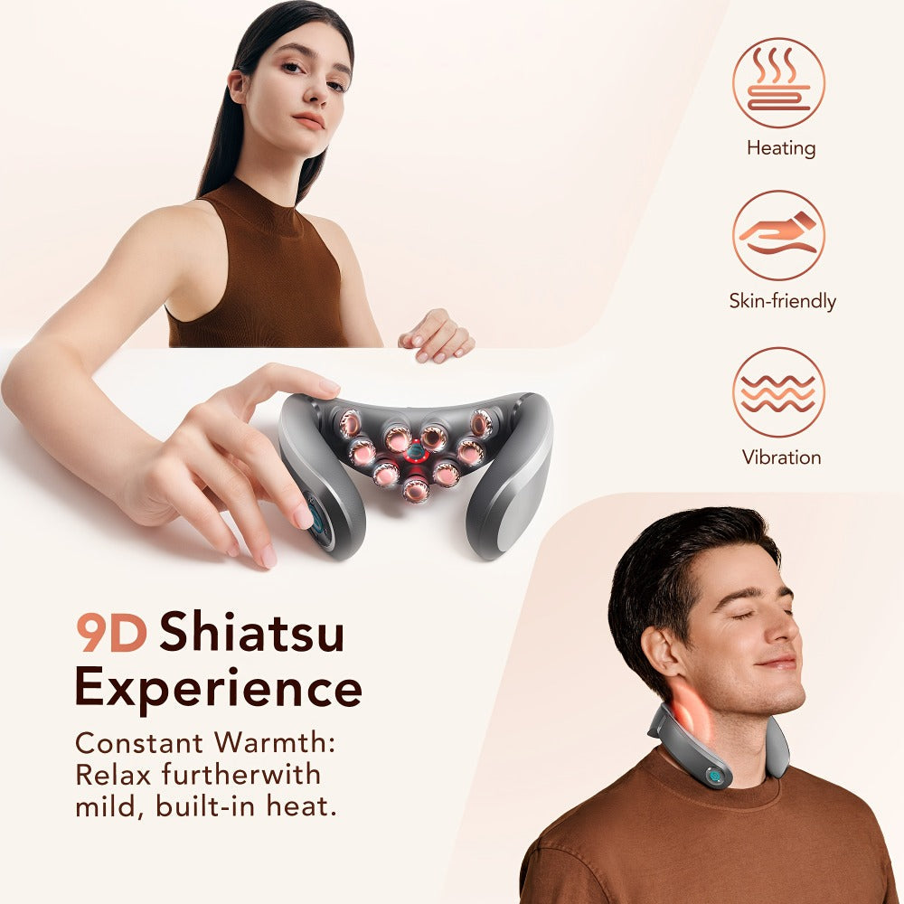 Neck Massager with Heat Cordless Electric Kneading | Wearable Hands-Free Portable Neck Shoulder Massager USB Rechargeable | Deep Acupressure Muscle Relaxer for Office Car Travel | Gift for Women Men