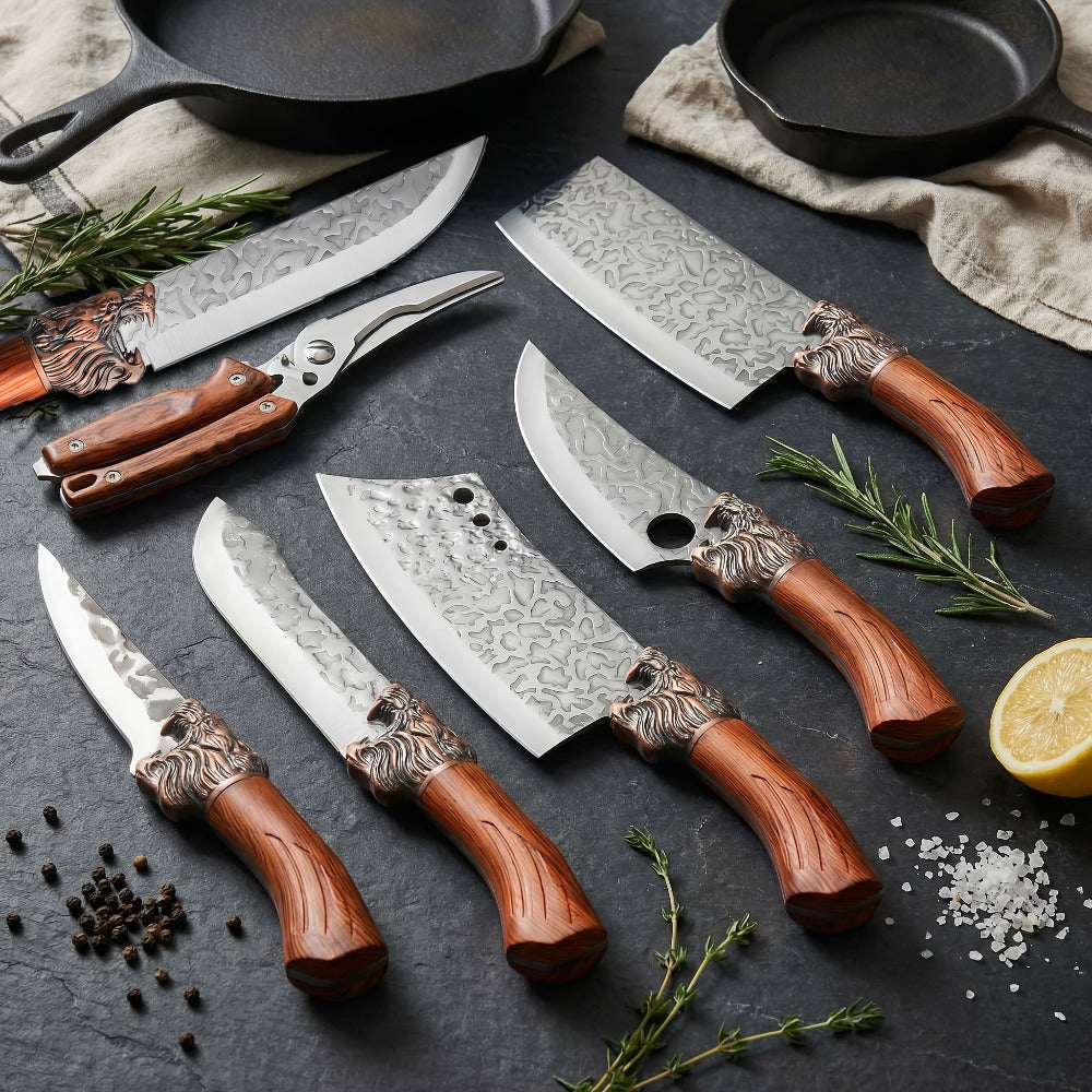 Kitchen Knife Set Professional Forged Chef Knife Set Full Tang Blades with Poultry Shears Meat Knife Carving Knife Cleaver Cooking Gift for Women Home Kitchen