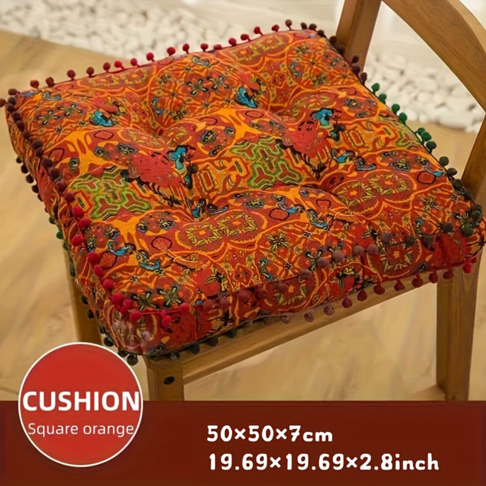 Moroccan Boho Chair Cushion Seat Pad with Cover Fiberfill Stuffed Bohemian Floor Cushion for Outdoor Indoor Chairs Benches Living Room Bedroom Hand Washable Decor