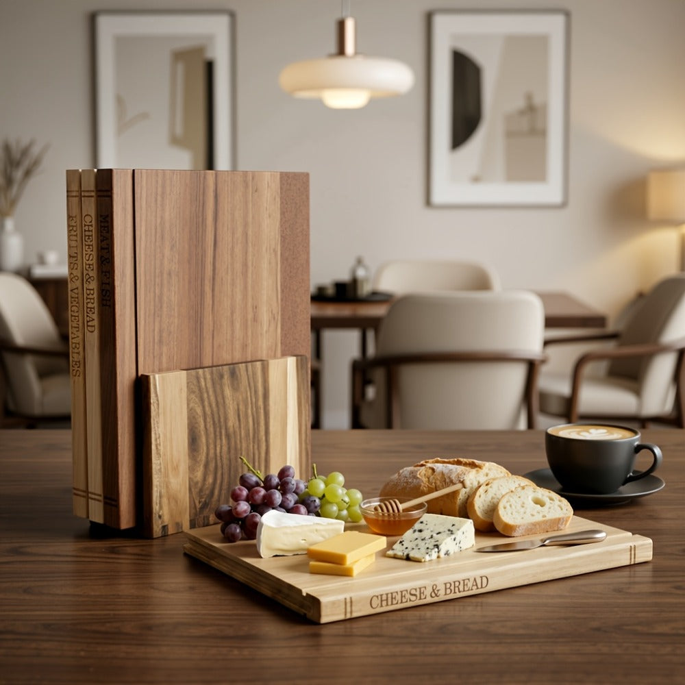 Acacia Wood Cutting Board Set 3 Piece with Stand Book Shaped Decorative Chopping Board for Vegetables Cheese Bread Meat Kitchen Gift Set