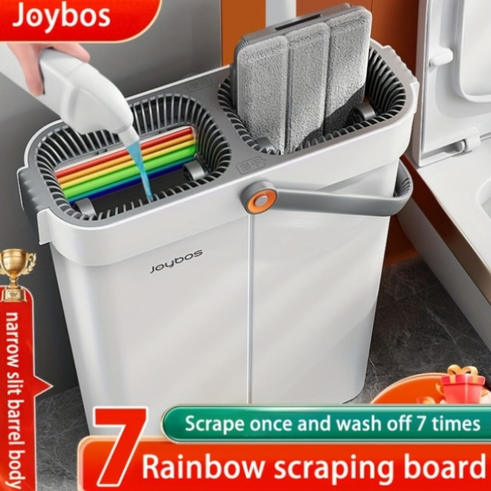 Flat Mop and Bucket Set with Metal Rod 360 Degree Swivel Head Reusable Microfiber Pads Hands-Free Wringing Wet Dry Floor Cleaning System for Hardwood Tile Bathroom Bedroom Living Room