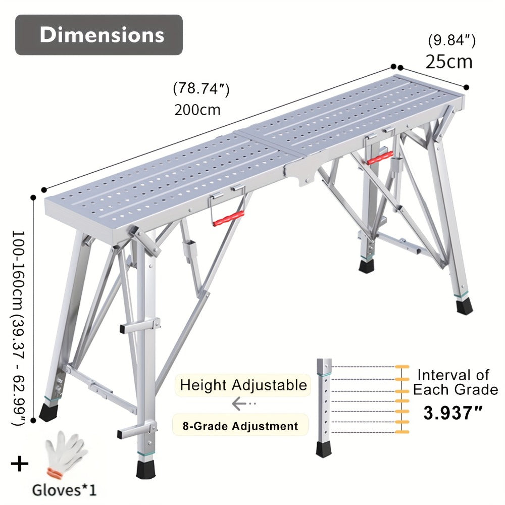 Adjustable Folding Scaffolding Work Platform 800 lbs, Portable Drywall Bench Step Ladder with Anti-Slip Feet & Safety Lock, Height 31.5¡±-49.2¡±, for Painting, Cleaning, Car Washing & Decorating