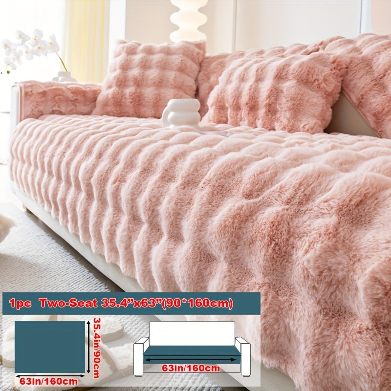 Faux Rabbit Plush Sofa Cover Winter Warm Thickened Anti-Slip Pet Friendly Cushion Protector for Living Room Bedroom Office 1 2 3 4 Seater