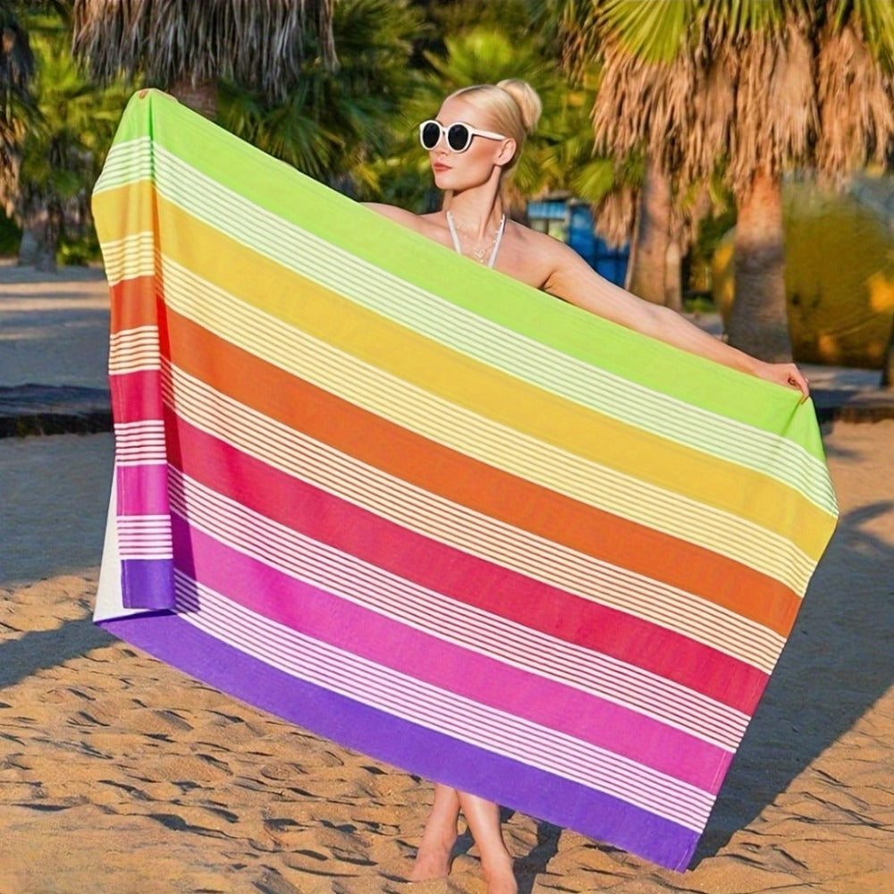 Oversized Beach Towel Extra Large 67x35 Inch Quick Dry Soft Absorbent Bath Towel Striped Tropical Camping Pool Travel Skin-Friendly