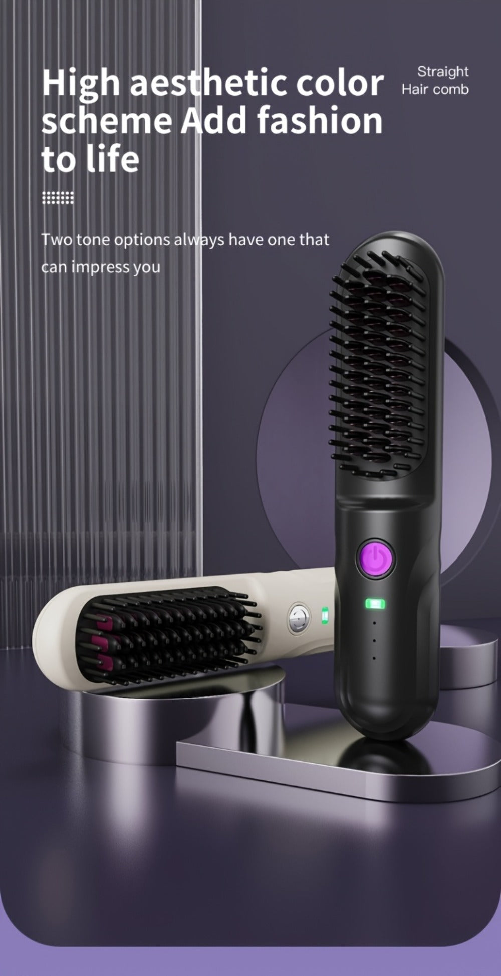 Wireless Hair Straightener Comb - Portable Cordless Straightening Brush with 3-Min Fast Heat, 3 Temp Settings 170-190¡ãC, Negative Ion Technology, 3D Comb Design, Lightweight Travel Hair Straightener
