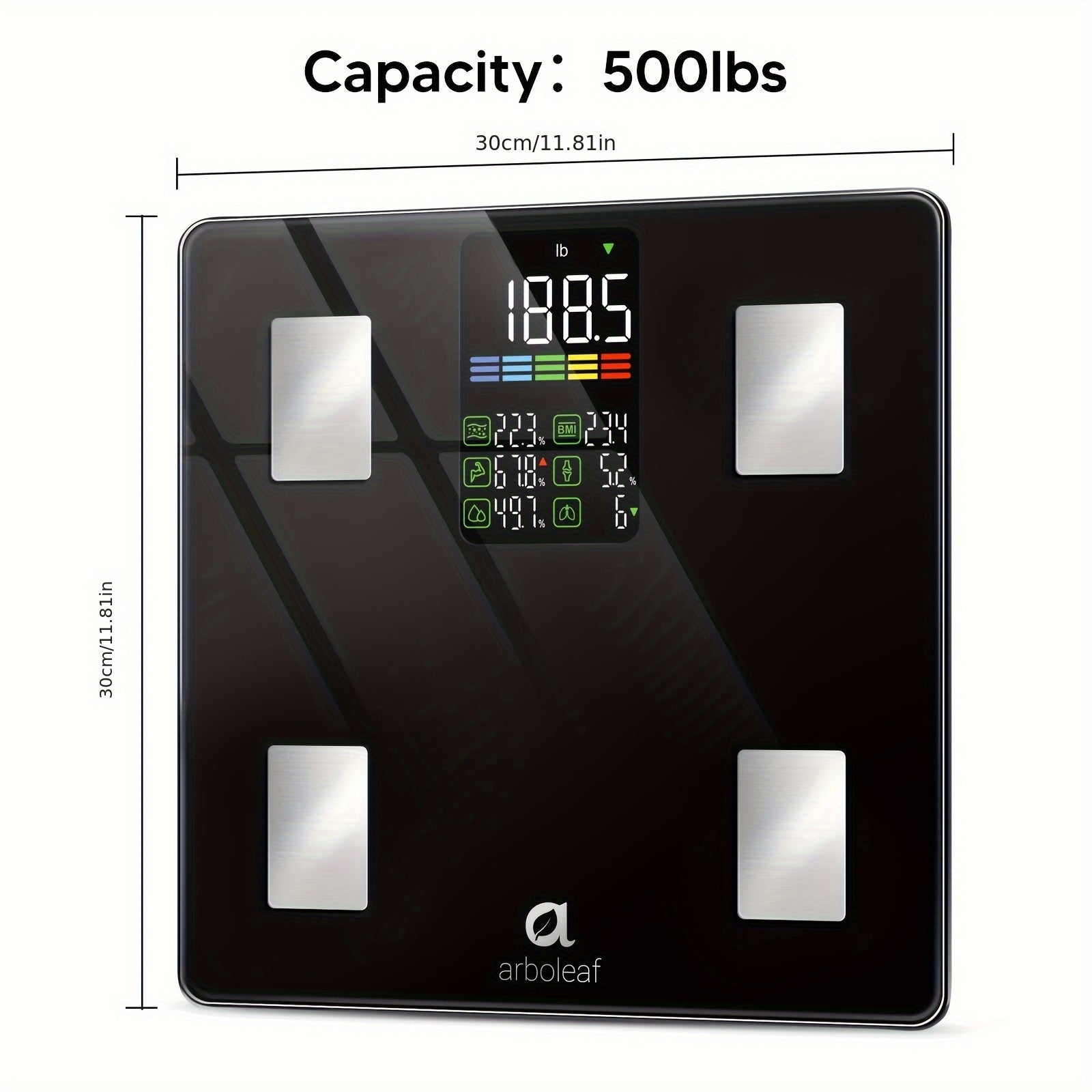 Smart Body Scale 14-in-1 ¨C Body Fat Scale with BMI, Muscle Mass & 14 Health Metrics, Wireless Bluetooth App Sync, Auto Recognition, 500 lb Capacity, HD LED Display for Home & Gym Use