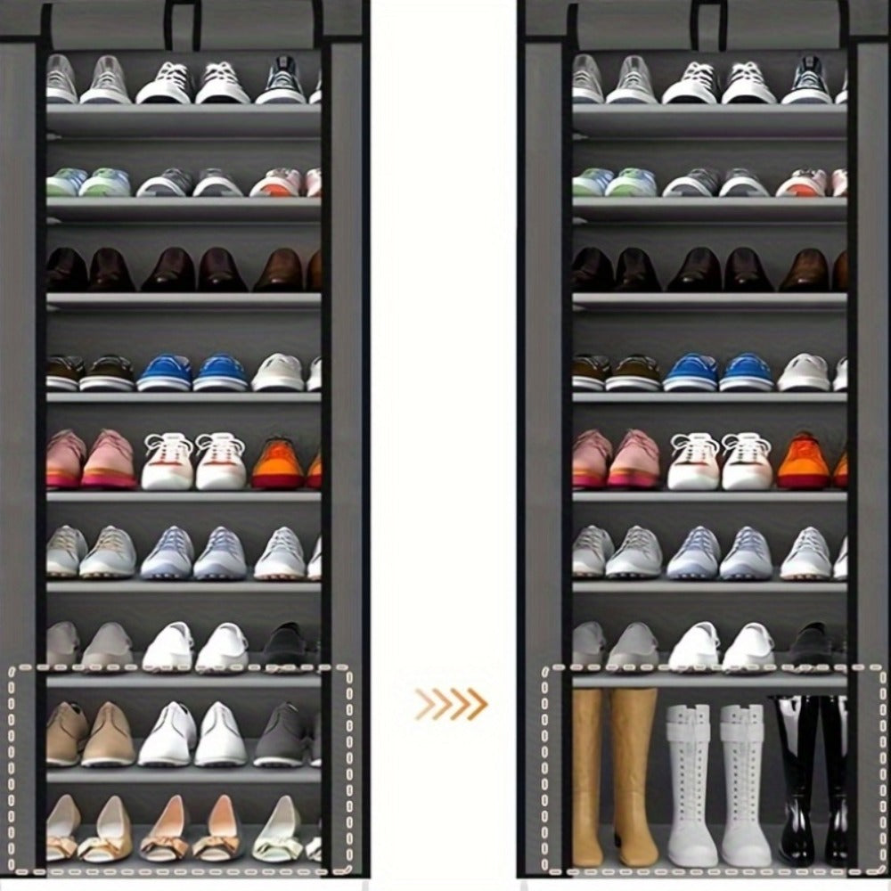 Shoe Storage Organizer 10 Tier Portable Stackable Shoe Rack with Nonwoven Fabric Cover for Closet Hallway Bedroom Entryway Grey