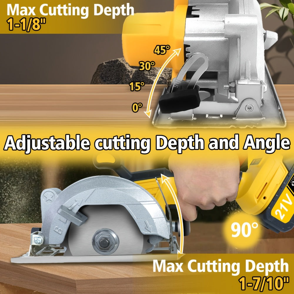 Brushless Circular Saw Kit 5-Inch 6900RPM with 4000mAh Battery Charger 4 Blades 45 Degree Bevel Cordless Wood Cutting Saw for Woodworking Garden DIY Projects