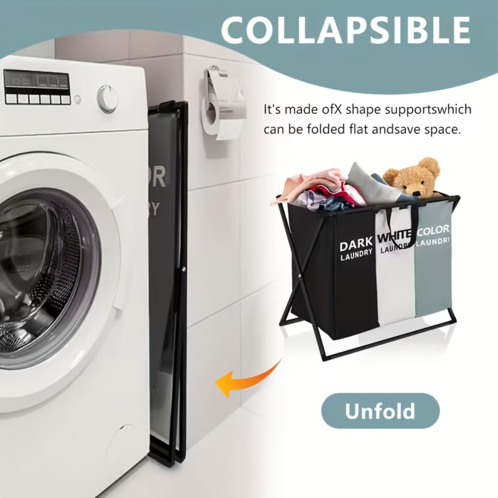 Rectangular Laundry Hamper Basket with Handles ¨C Large Multi-Component Clothes Storage Organizer for Home, College Dorm, Bathroom & Bedroom ¨C Stylish Functional Laundry Basket