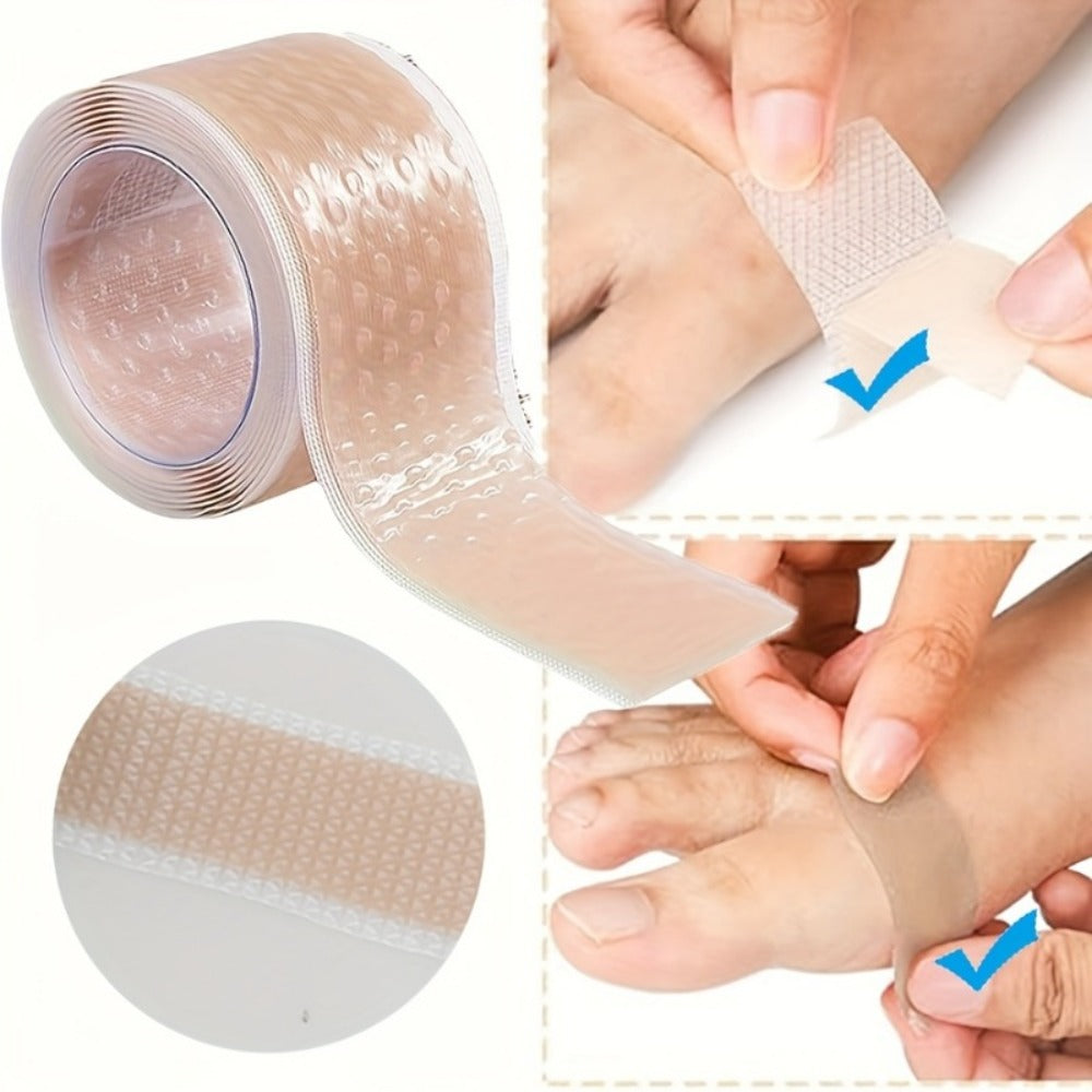 Silicone Gel Blister Bandages 3 Rolls - Transparent Heel Protector Tape, Flexible Breathable Adhesive Pads for Foot Heel Toe Hand, Anti-Friction Shoe Blister Prevention, Foot Care Essentials