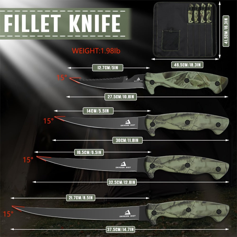 Fish Fillet Knife Set 4 Piece Ultra Sharp Stainless Steel Boning Knives with Storage Bag and Sharpener for Freshwater Saltwater Fishing