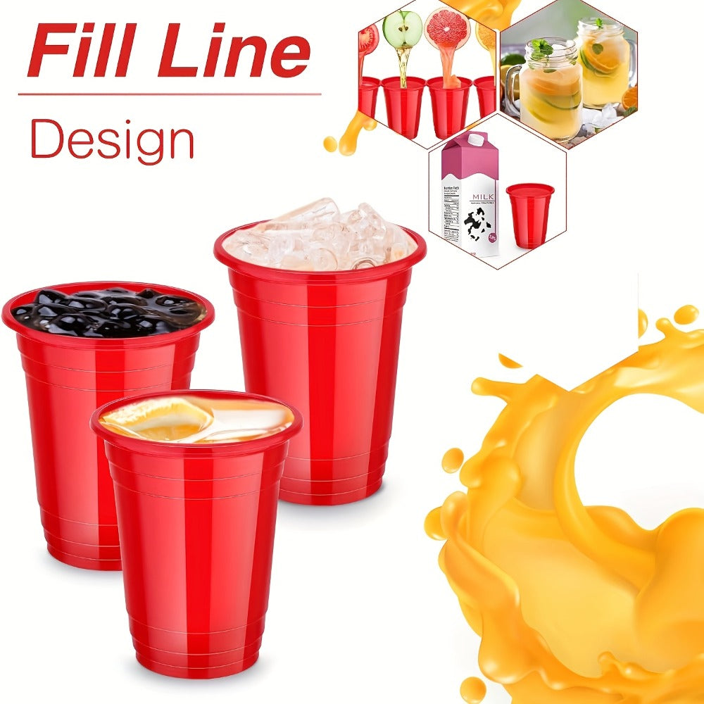 160-Pack 16oz Disposable Plastic Party Cups with Fill Lines Bulk Party Supplies for Christmas Halloween Graduation BBQ Picnic Neon Party Stackable Beverage Cups Black Red Pink Gold