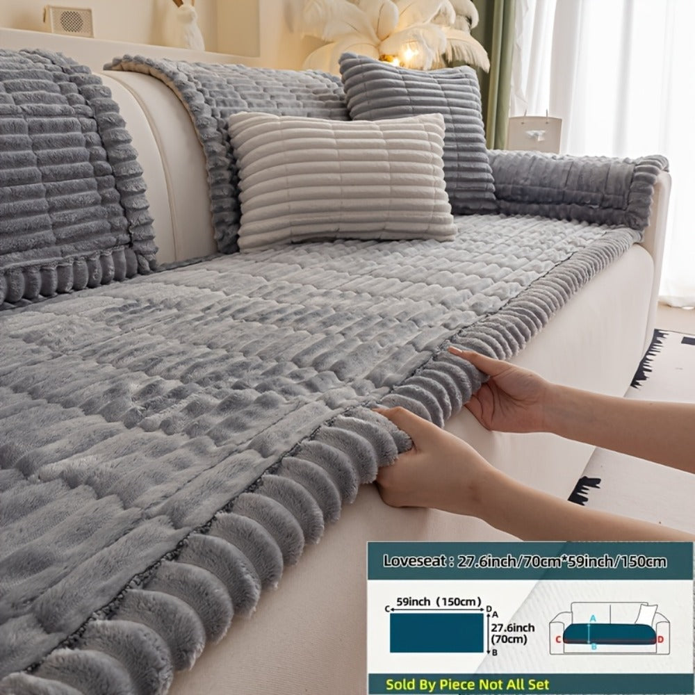 Sofa Cushion Cover Plush Velvet Washable Seat Pad Wavy Edge Soft Kapok Filling for Couch Loveseat 1 2 3 4 Seater ¡ª Easy Install Home Decor Protection