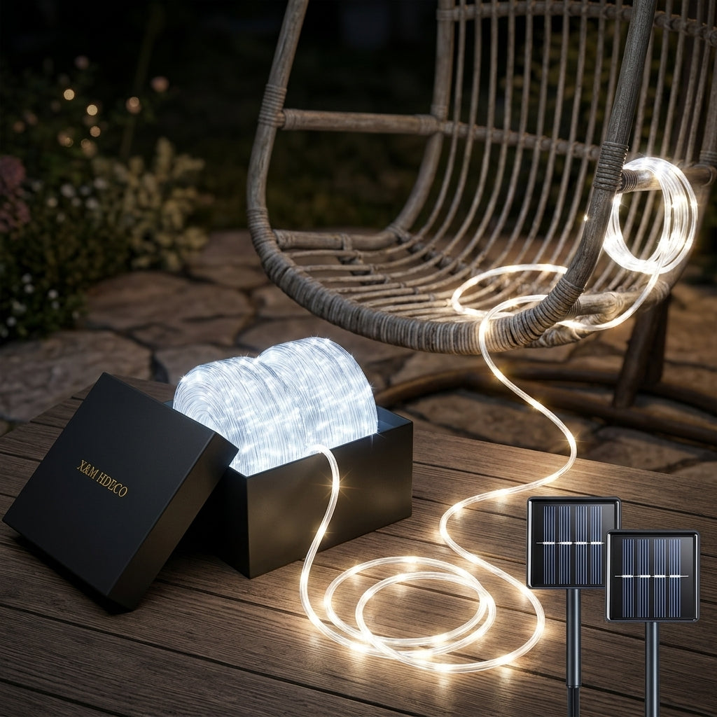 Outdoor Solar LED String Lights Waterproof ¨C Flexible Fairy Lights 23FT to 105FT for Pool, Fountain, Garden, Patio & Wedding Decor ¨C Neon Blue, White, RGB & Amber Colors