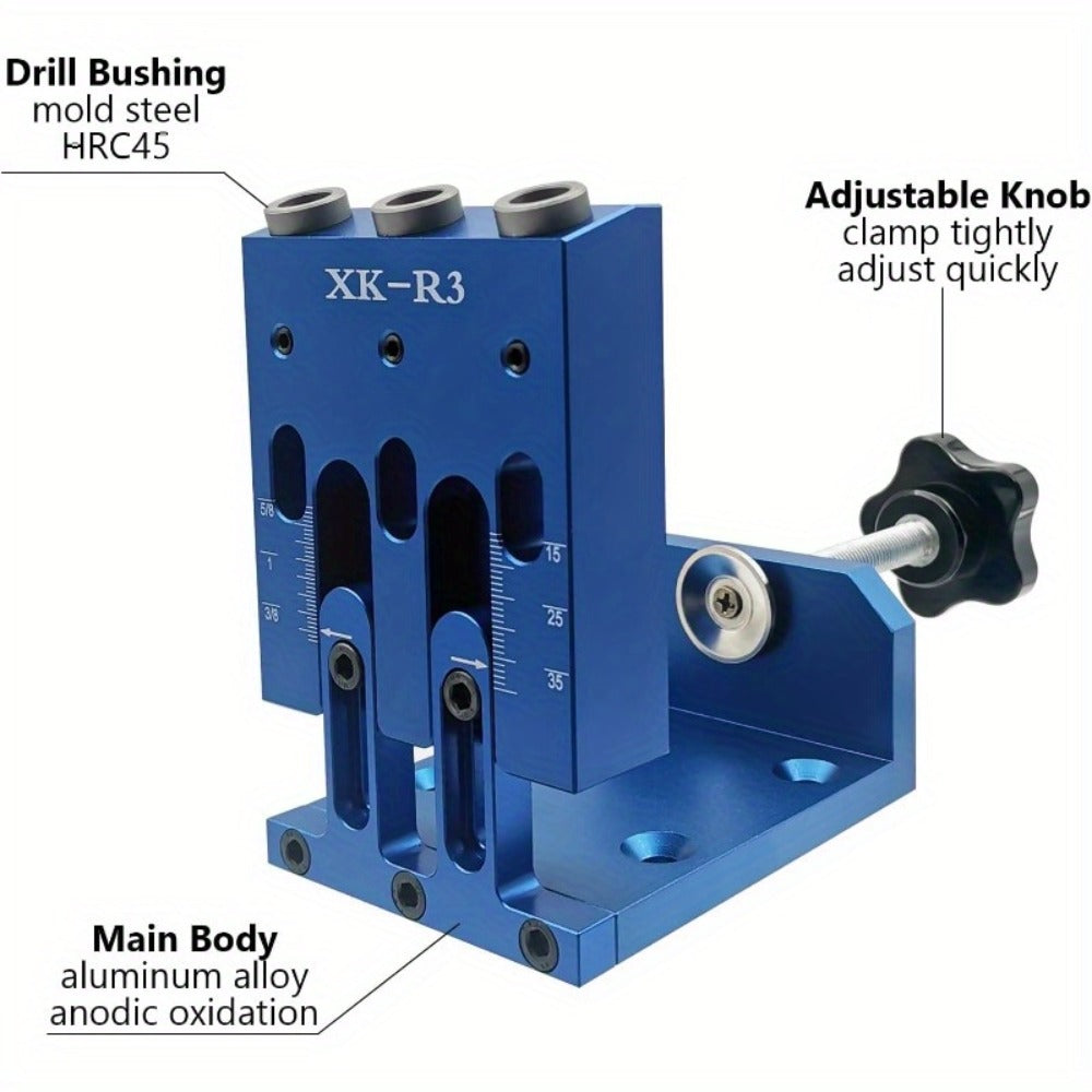Pocket Hole Jig Kit Adjustable 3 Guide Holes 15 Degree Angle Drill System with Drill Bit Screwdrivers Screws Plugs Hex Drivers for Woodworking Joinery Carpenter DIY Projects