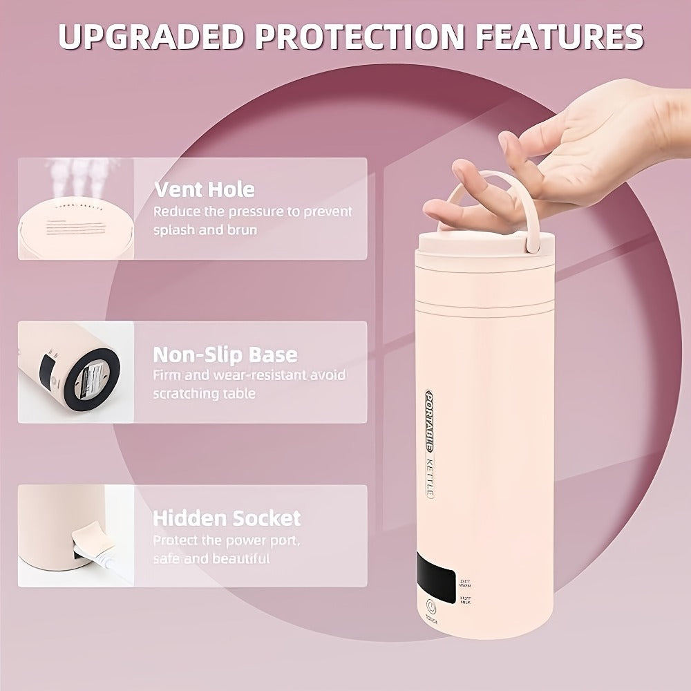 Travel Electric Kettle Mini Portable ¨C Small Water Boiler with 4 Temperature Settings, 304 Stainless Steel, Auto Shut-Off & Boil-Dry Protection, BPA-Free Compact Tea Coffee Kettle with Leather Sleeve ¨C Pink, Black, White
