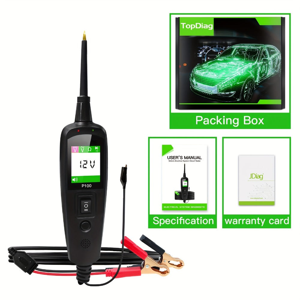 Circuit Tester Probe Kit Topdiag P100 AC DC Voltage Tester 12V 24V Car Diagnostic Tool Electrical Test Light with 6.56ft Cable Continuity Resistance Short Circuit Finder for Automotive Truck Trailer