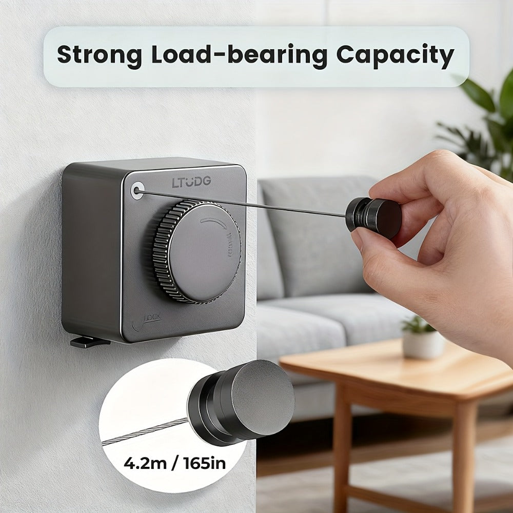 Retractable Clothesline Wall Mounted Stainless Steel Non-Sagging Indoor Outdoor Laundry Drying Line 15.1 Ft Heavy Duty