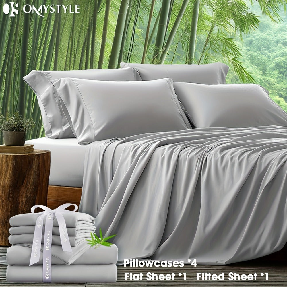 Bamboo Blend Bed Sheet Set 6pcs ¨C Flat Sheet, Fitted Sheet & 4 Pillowcases, Ultra Soft Lyocell Viscose Breathable Bedding for Hot Sleepers, Deep Pocket Twin Full Queen King, 11 Colors