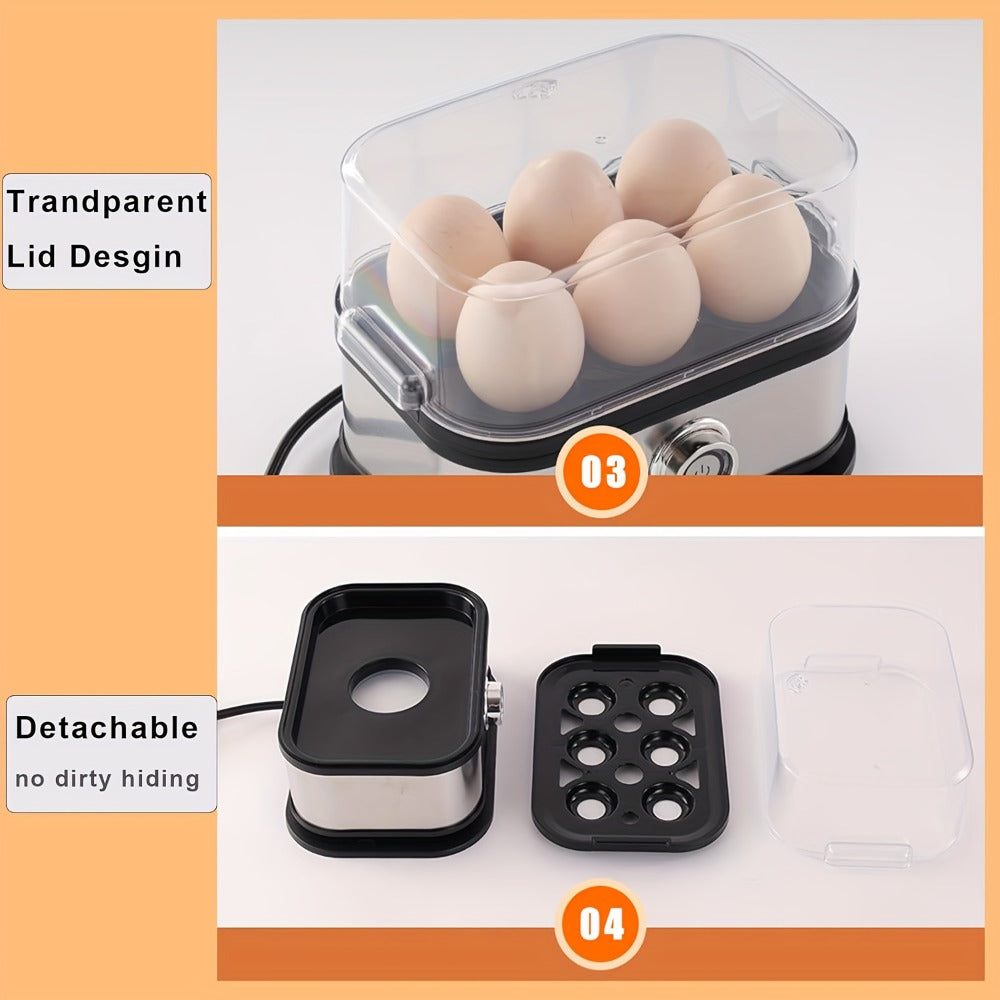 Rapid Electric Egg Cooker 6-Egg Capacity, 304 Stainless Steel Egg Boiler & Steamer for Hard, Medium & Soft Boiled Eggs, Auto Shut-Off with Audible Alarm, Compact Egg Poacher for Home Kitchen, Black