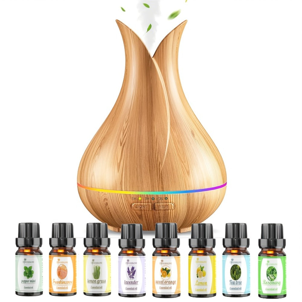 Large Capacity Aroma Diffuser 13.53oz ¨C Includes 8 Essential Oils, Multi-Color LED Lights & 3 Timer Settings, Ultra-Quiet Essential Oil Diffuser for Home, Bedroom, Office & Living Room