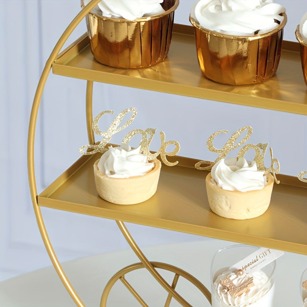 Cupcake Stand Gold Round Dessert Display Tower with Crown Handles | Tiered Biscuit Tray & Bottle Milk Storage Rack for Wedding Decoration Birthday Party Bridal Shower Afternoon Tea Table Centerpiece