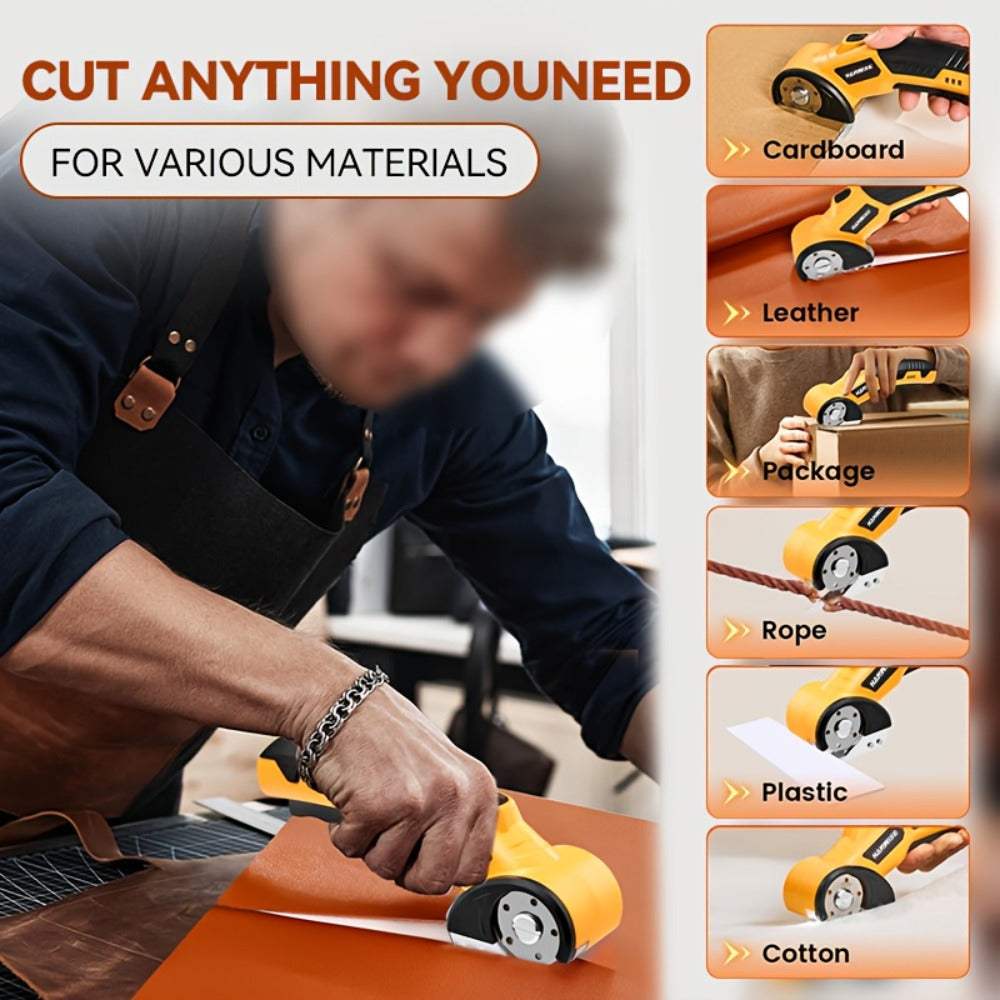 Electric Scissors Cordless 4.2V Rotary Cutter with 2000mAh Battery ¨C 10000 RPM, Safety Lock, LED Light, Anti-Slip Handle, Fabric Cutting Machine for Clothing, Cardboard, Carpet, Leather & Craft Projects