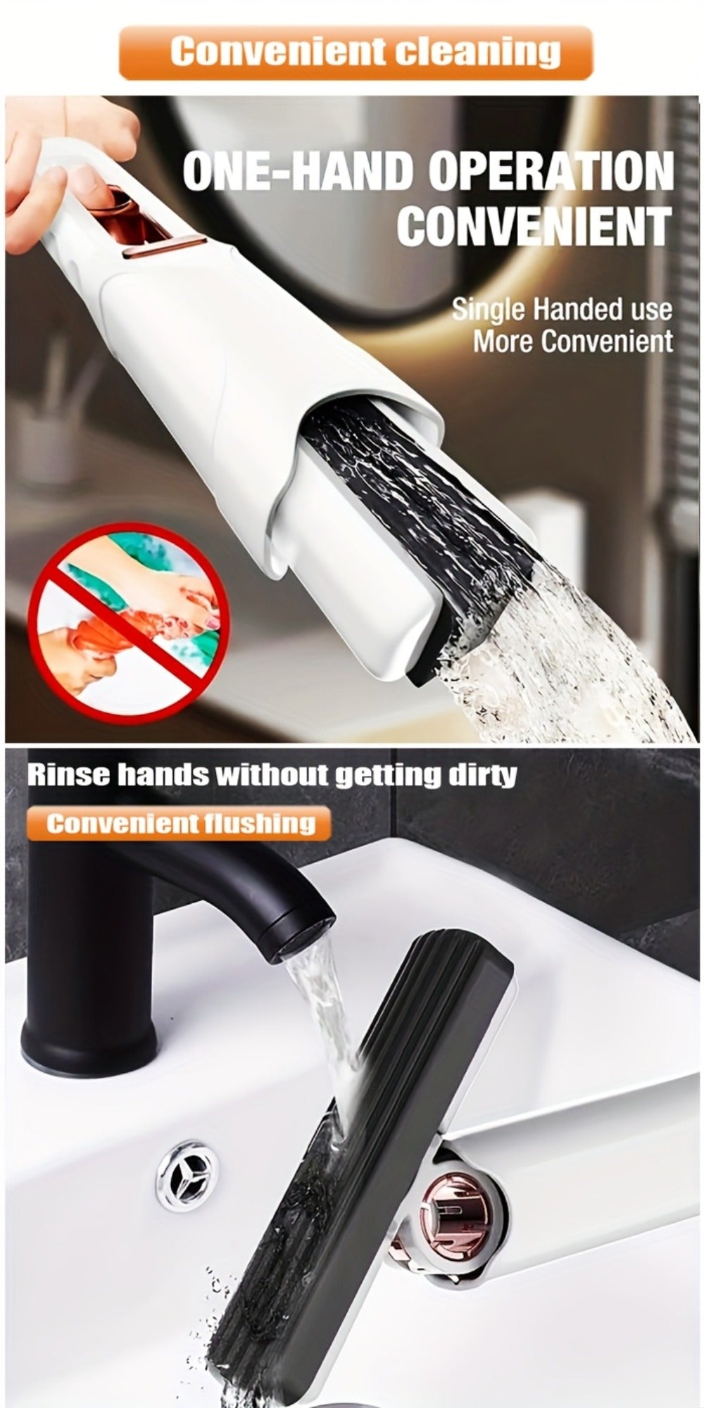 Mini Sponge Mop with Adjustable Handle & 4 Reusable Heads ¨C Self-Squeezing Portable Cleaning Mop for Bathroom, Kitchen, Car & Window