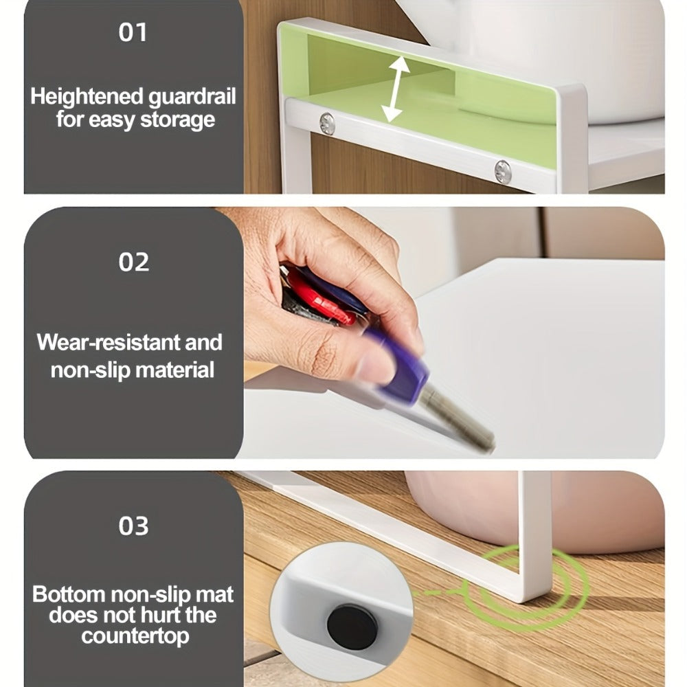 Expandable Cabinet Shelf Organizer Riser ¨C Height Adjustable Retractable Rack with Suction Cup Base for Kitchen Pantry Cupboard Under Sink Countertop, Heavy Duty Metal Space Saver, Stackable Storage