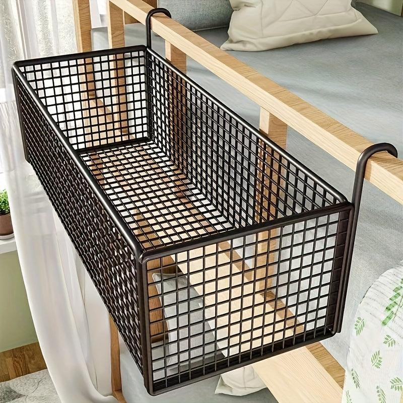 Over Door Hanging Basket Storage Rack - Woven Mesh Metal Organizer Shelf for Bedroom Dorm Wardrobe Closet, Space-Saving Wall Mounted Hanging Storage Basket