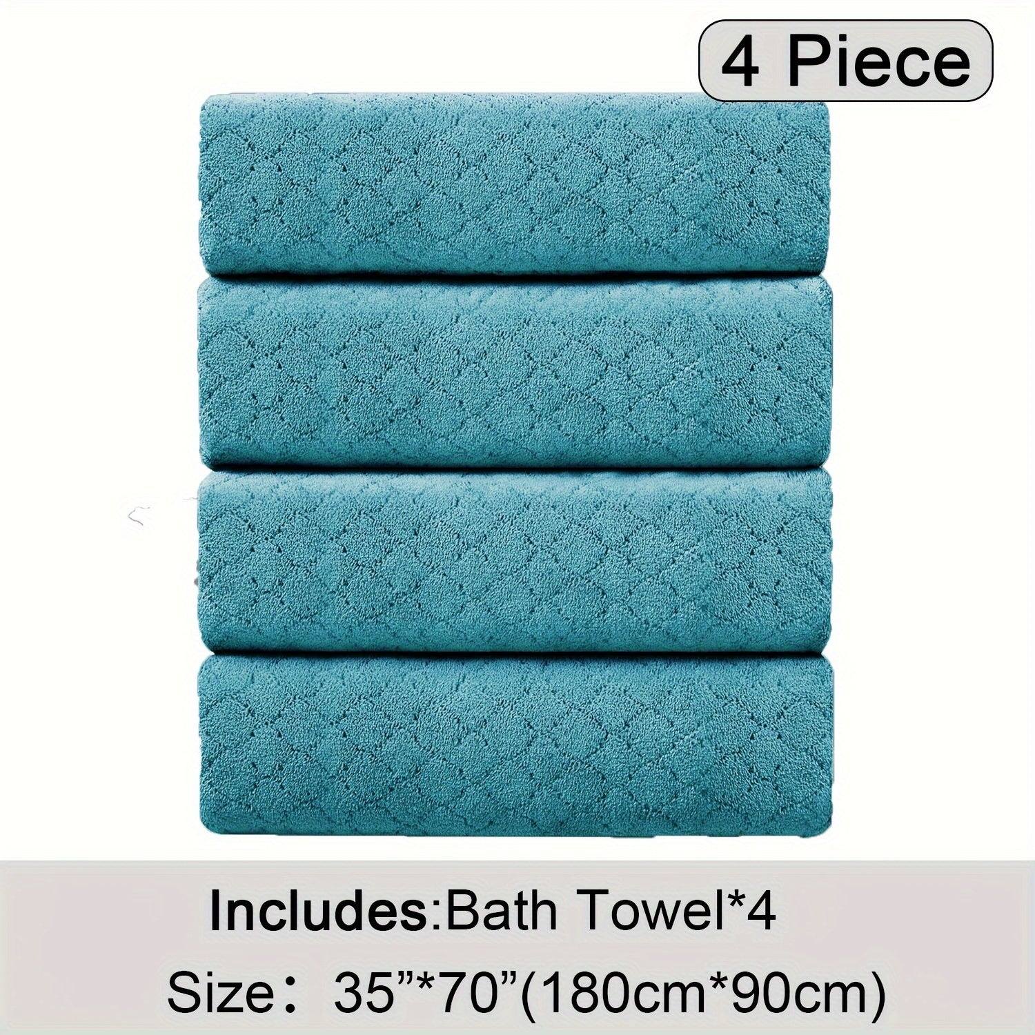 Oversized Bath Towel Set 4 Piece Diamond Pattern Microfiber - Ultra Soft Highly Absorbent Quick Dry | 10 Colors | Blue Green Black Gray Navy Orchid Brown Purple White Turquoise | Bathroom Hotel Gym Gift