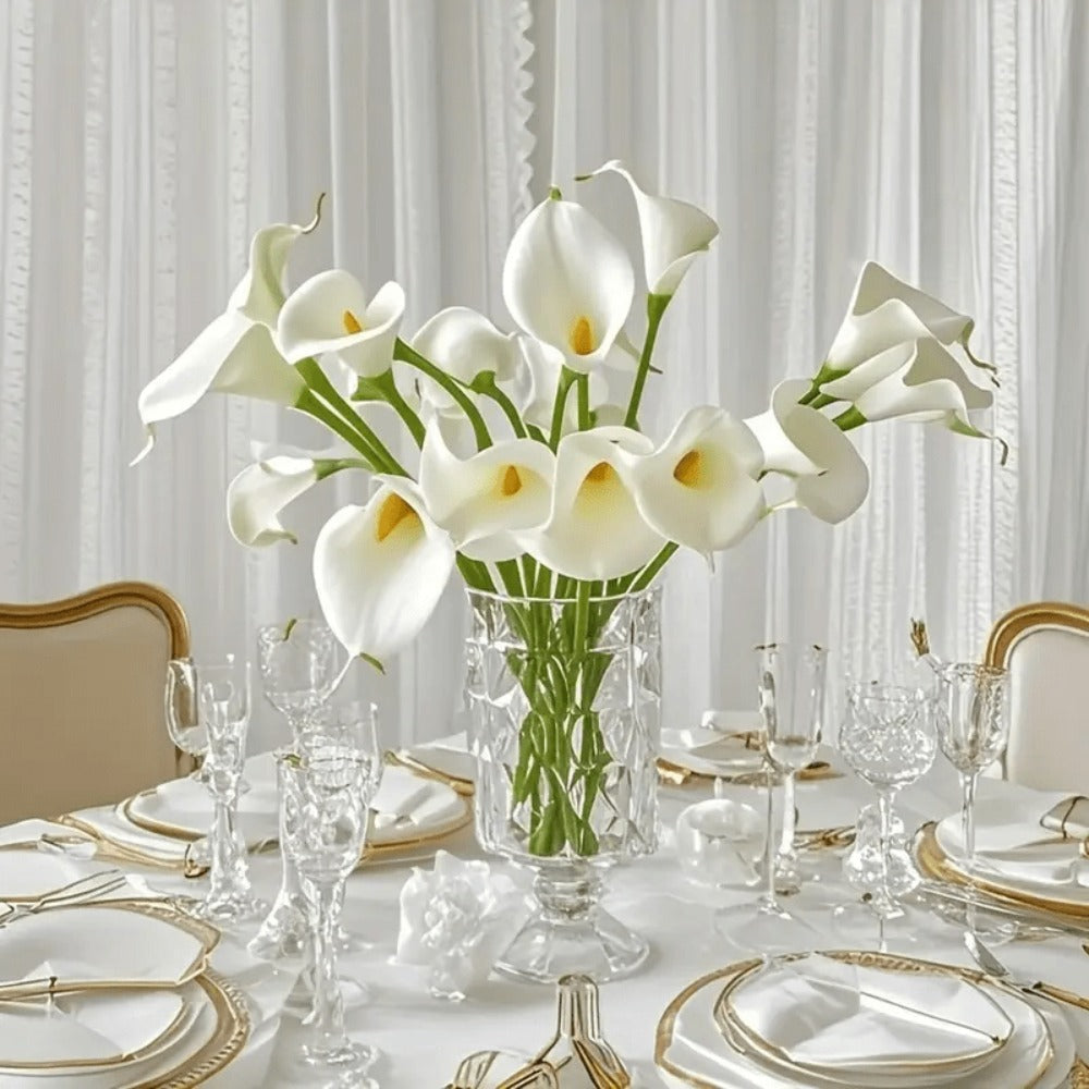 Eternal Lotus Flower Bouquet 20pcs ¨C Horseshoe Lotus Artificial Flowers for Wedding Decoration, Home Floral Arrangements, Outdoor & Festival Decor ¨C White, Black, Red & Orange (No Vase)