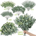 Artificial Eucalyptus Stems Bulk 50 56pcs Fake Flowers with 4 Leaf Varieties Lifelike Green Foliage Bouquet White Flowers for Wedding DIY Home Office Spring Valentine's Day St Patrick's Day Decor