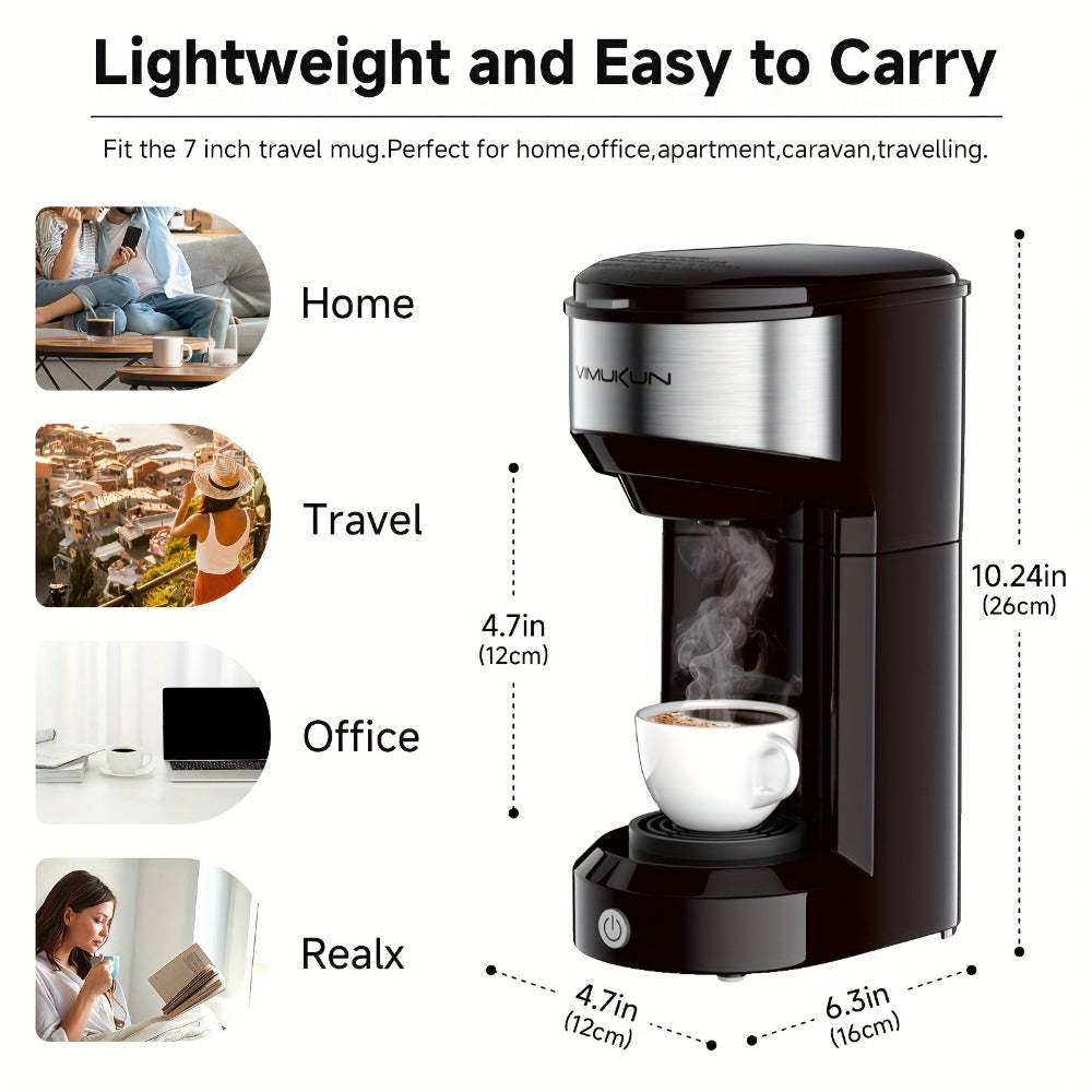 Coffee Brewer Single Serve for K-Cup Pods and Ground Coffee 6-14oz Reservoir One-Button Operation Auto Shut-Off Compact Coffee Maker for Home Office Dorm Travel 120V