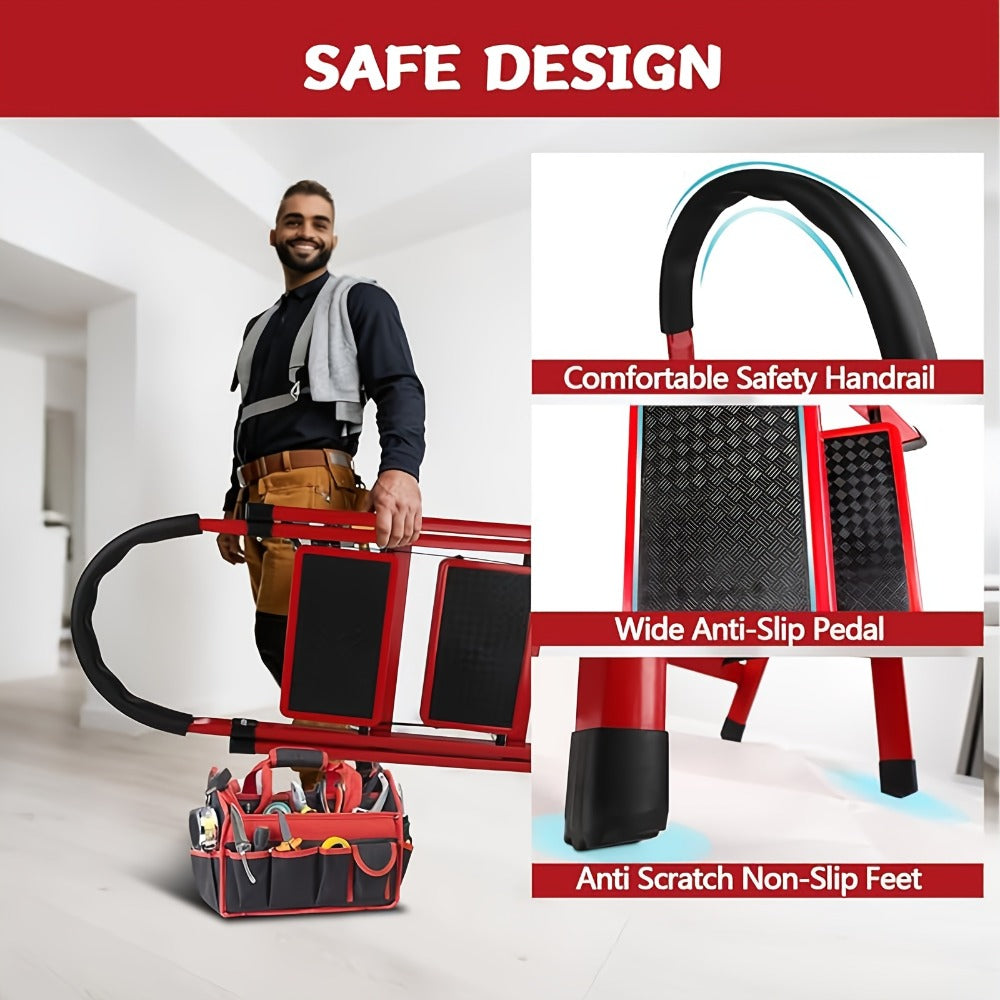 Folding Step Stool 5 Step 500 LBS Anti-Slip ¨C No Assembly, One-Hand Fold, Soft Grip Handle, Wide Pedals, Auto Safety Lock, Portable Lightweight Ladder for Home, Kitchen, Bedroom & Industrial Use