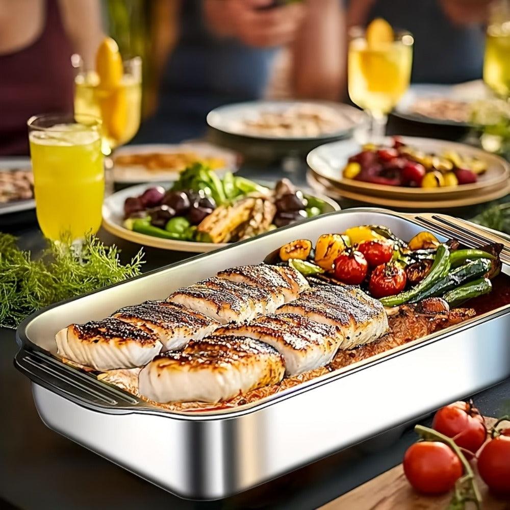 Stainless Steel Baking Sheet Pan Set with Lids, Heavy Duty Nonstick Oven Trays & Roasting Pans for Baking Bread Desserts Seafood, Thickened Rectangular Baking Pans, 4pcs / 8pcs / Extra Large Deep Dish