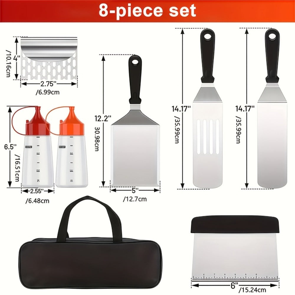 BBQ Grill Tool Set 8/17pcs ¨C Teppanyaki Meat Press & Barbecue Accessories for Outdoor Camping, Kitchen & Parties