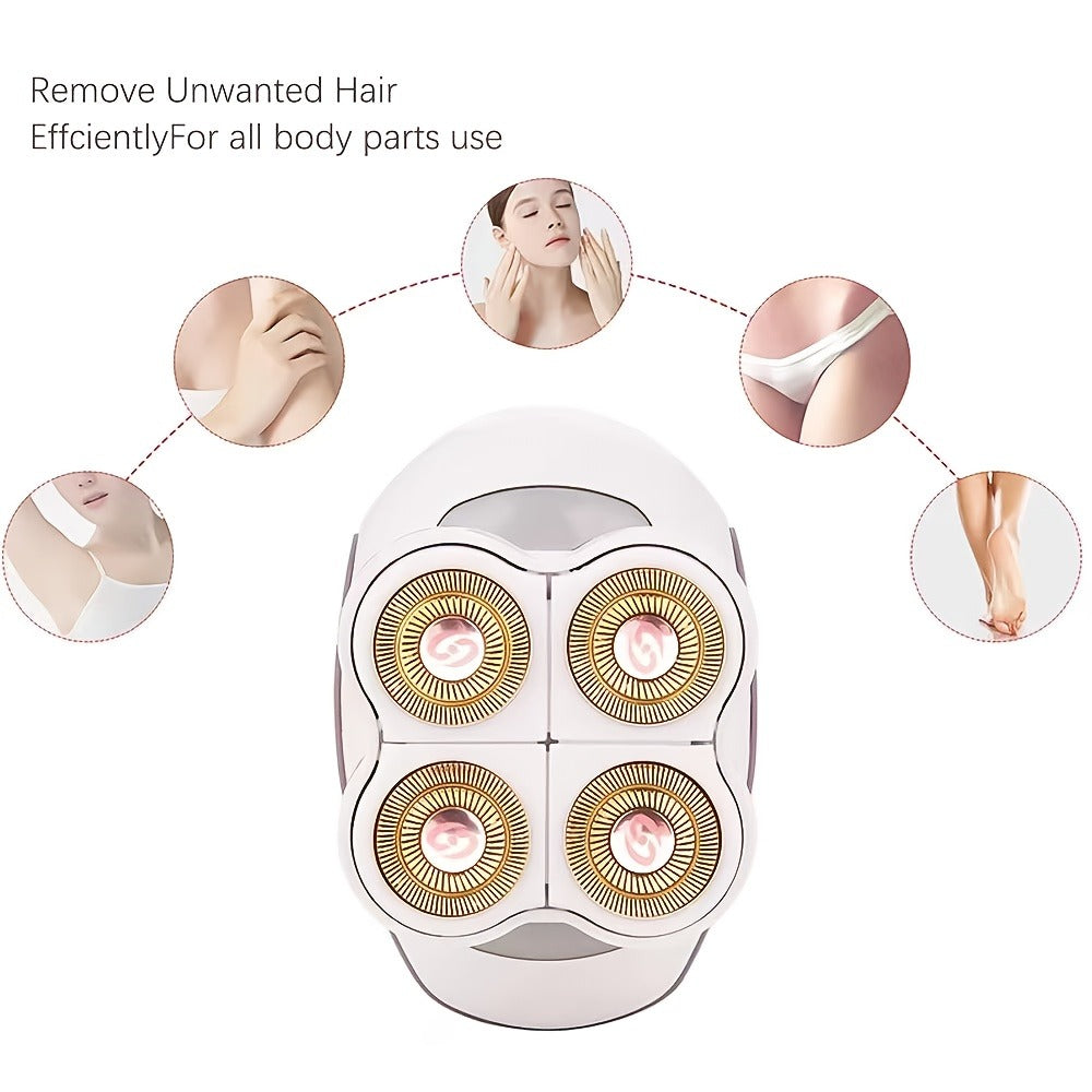 Women's Electric Shaver Full Body Hair Removal 4-Head 360¡ã Rotating Wet Dry USB Rechargeable for Face Bikini Legs Arms Chest Underarms Travel-Friendly with Clipper Attachments