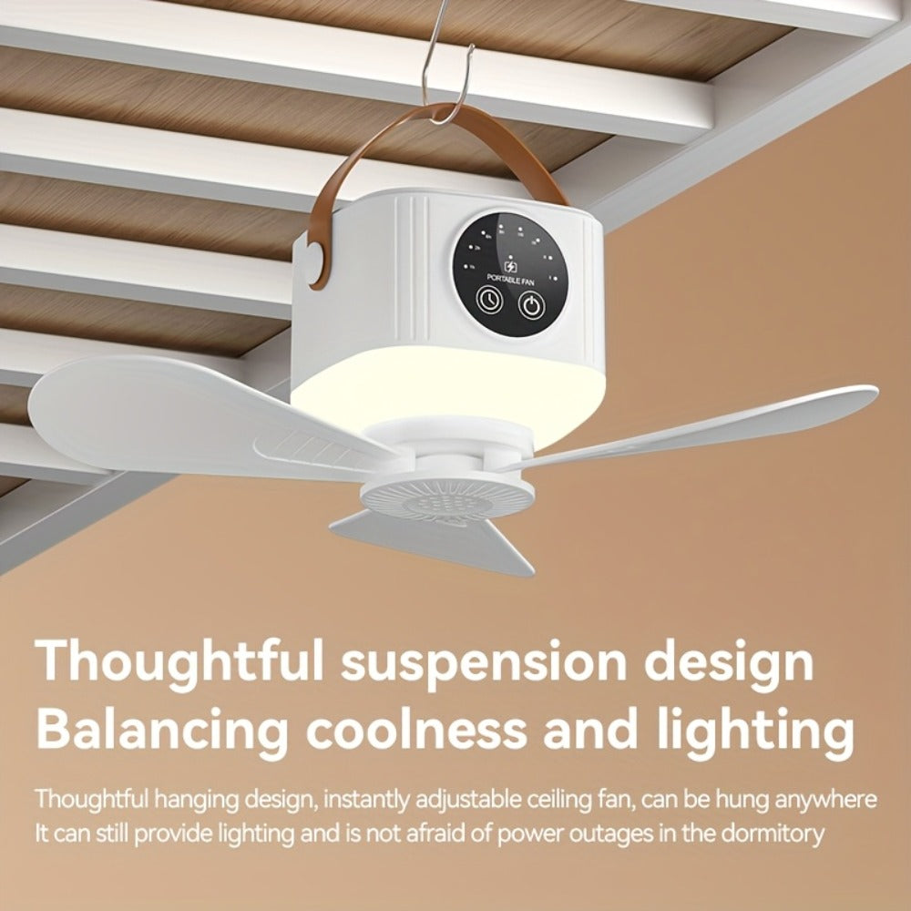 Portable Tent Fan with Remote Control USB Powered Hanging Hook Camping Fan with Triangular Stand Aromatherapy LED Light Emergency Survival Outdoor Fan