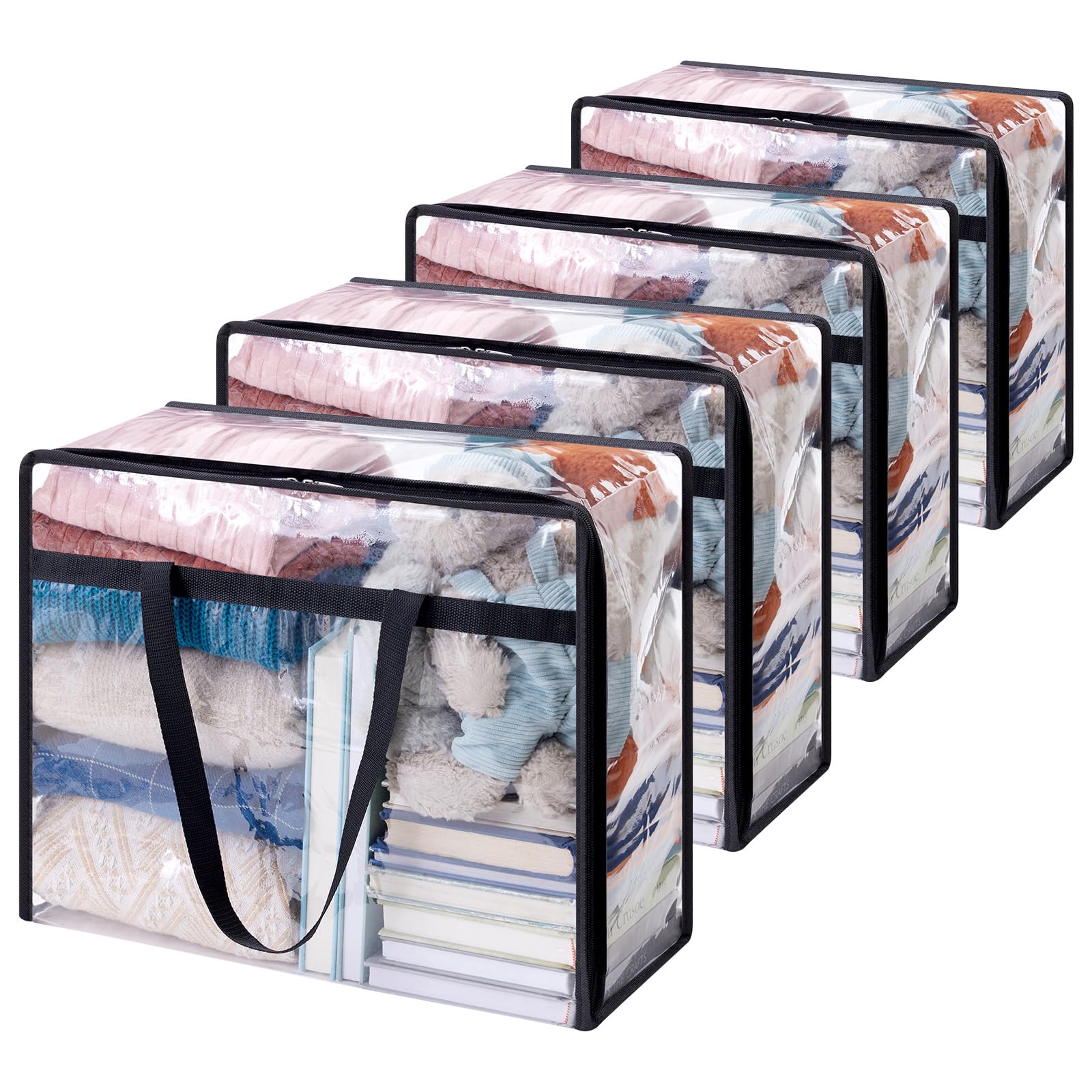 Clear Vinyl Storage Bags with Zipper Closure - 10.57 Gal Large Capacity Under-Bed Organizer for Clothes, Bedding, Blankets & Duvets, 4pcs Foldable Moving Storage Containers