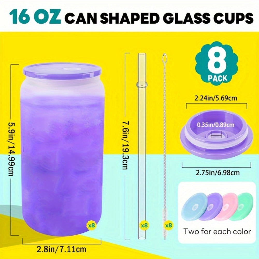 Frosted Sublimation Glass Tumblers 16oz Borosilicate Can Cups with Acrylic Lids ¨C Set of 8 or 12 for Juice, Soda & Iced Coffee