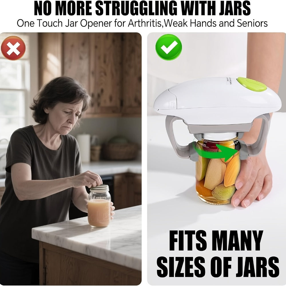Electric Jar Opener for Elderly & Weak Hands ¨C One-Touch Auto-Off, High Torque Battery-Powered Jar Lid Opener with Ergonomic Design for Kitchen