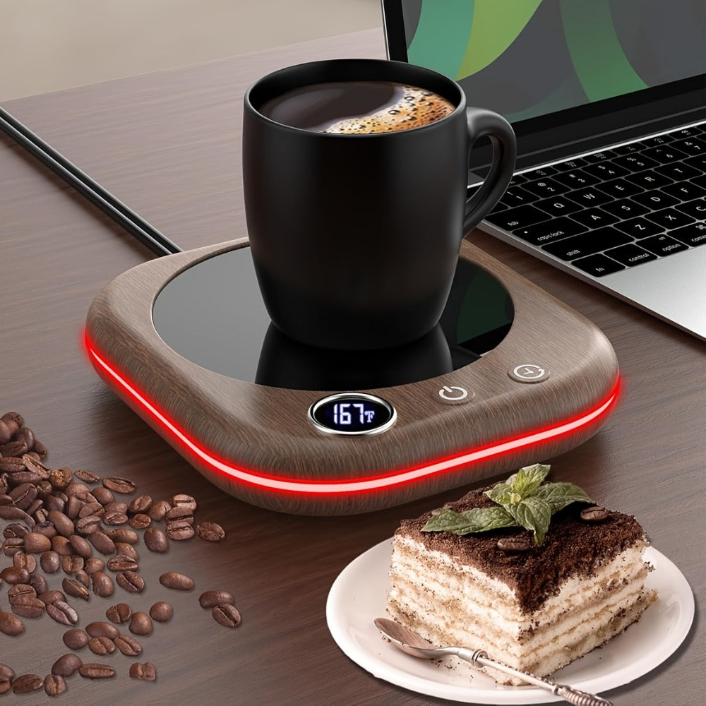 Smart Electric Coffee Mug Warmer 40W ¨C Desktop Coffee Cup Thermos with Temperature Display, 3 Heat Settings, 1¨C12 Hour Timer & 4-Hour Auto Shut-Off, Keeps Coffee Tea Milk Cocoa Warm ¨C Wood Grain Father's Day Gift