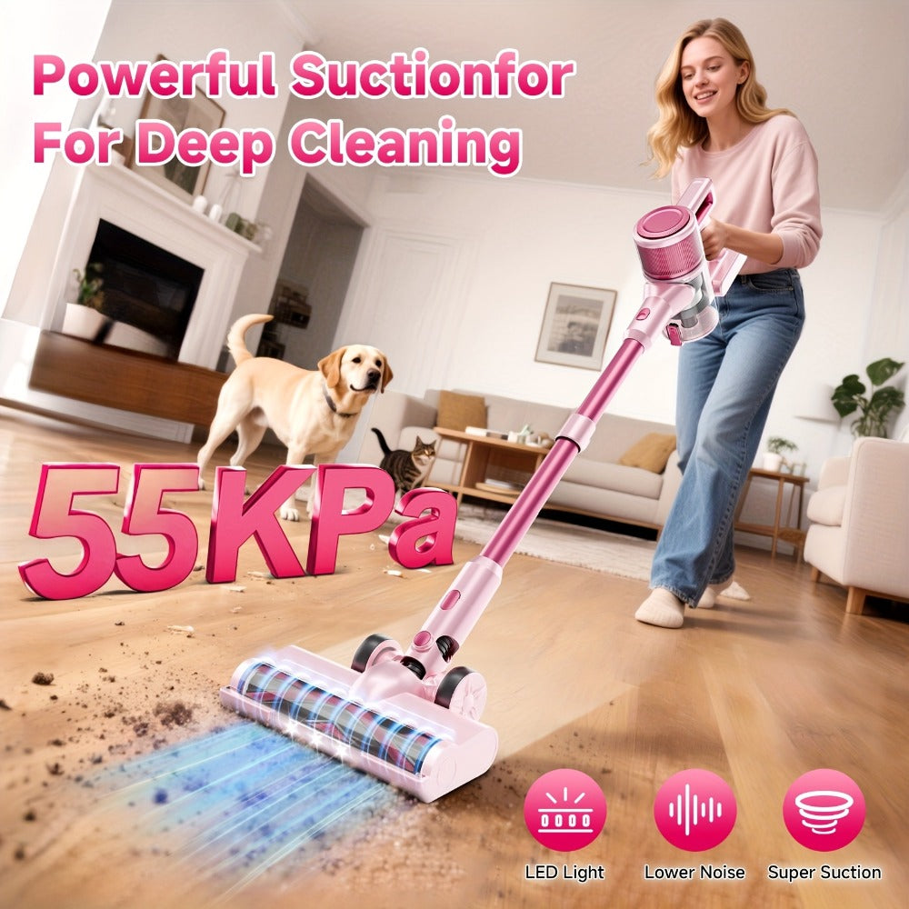 Cordless Vacuum Cleaner 55KPa 8-in-1 Stick Vacuum with LED Light 180¡ã Swivel Lightweight Wireless for Hardwood Carpet Pet Hair Stairs Car Sofa Home Office