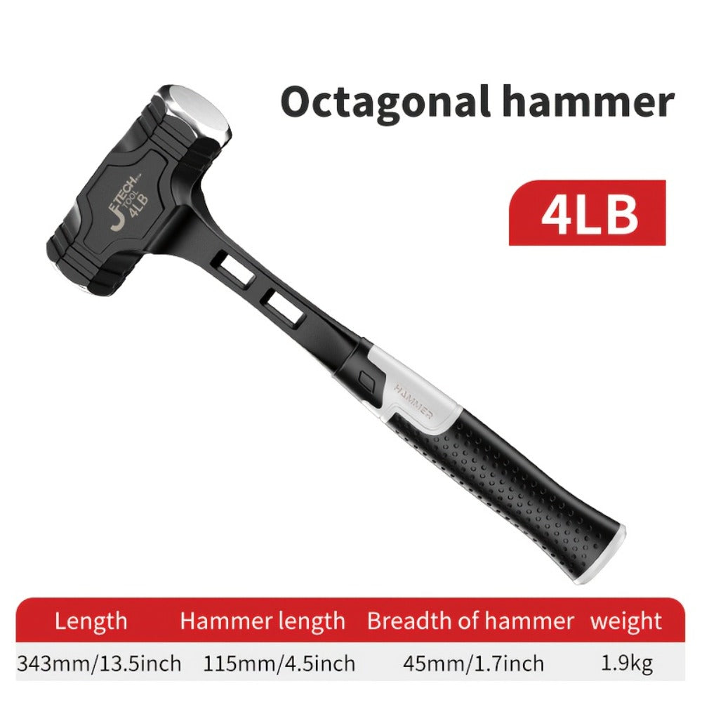 Octagonal Hammer High Carbon Steel Heavy Duty Sledge Hammer with Non-Slip Grip Handle, Rust-Proof Head for Demolition Construction Masonry Driving Stakes Outdoor Indoor Home Use (2/3/4 lb)