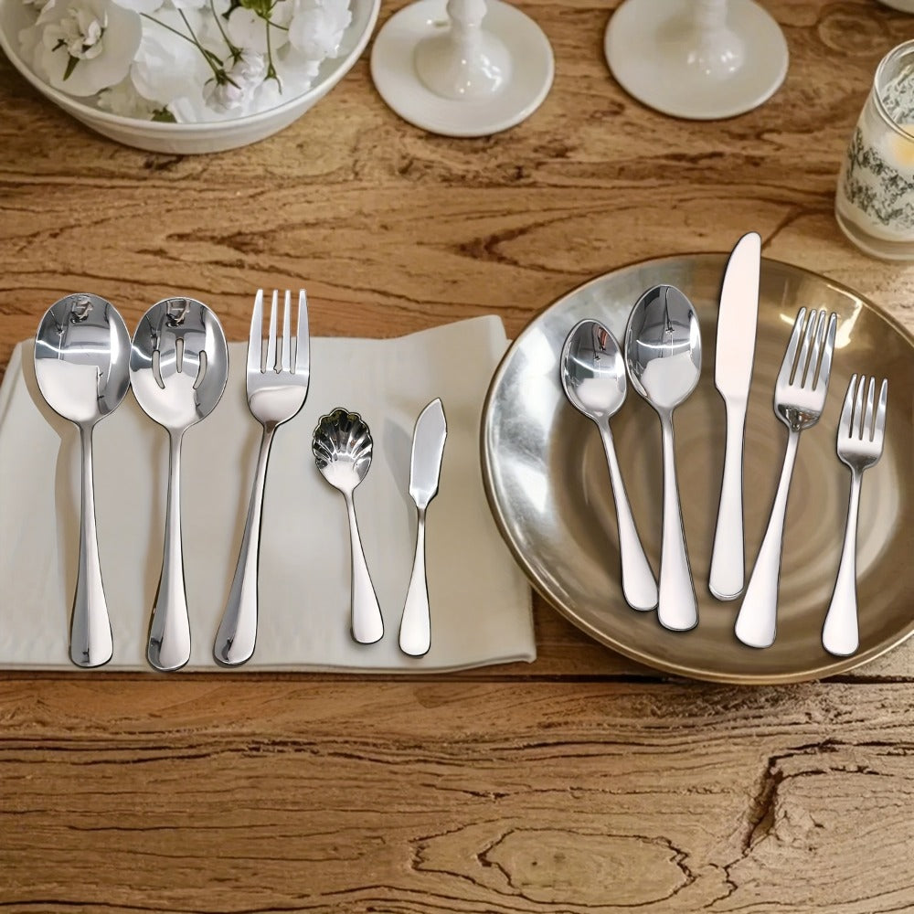 Stainless Steel Silverware Set Flatware Set with Forks Spoons & Knives ¨C Modern Cutlery Set for Kitchen, Dining & Parties, Service for 4/6/12, 20/24/30/65 Piece