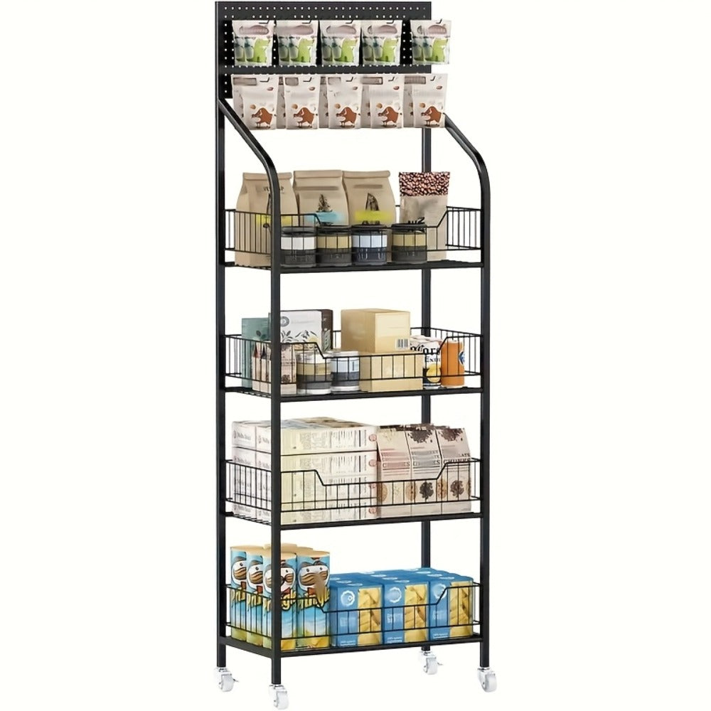 4-Tier Metal Display Rack with Wheels ¨C Rolling Floor Shelf for Kitchen, Store & Home Storage Organization
