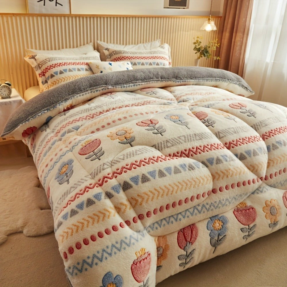 Bohemian Winter Comforter Thick Warm Velvet | Snowflake Floral Geometric Pattern Bedspread for Twin Full Queen ¨C Soft Heavy Quilt Machine Washable for Bedroom Hotel ¨C Vibrant Boho Bedding