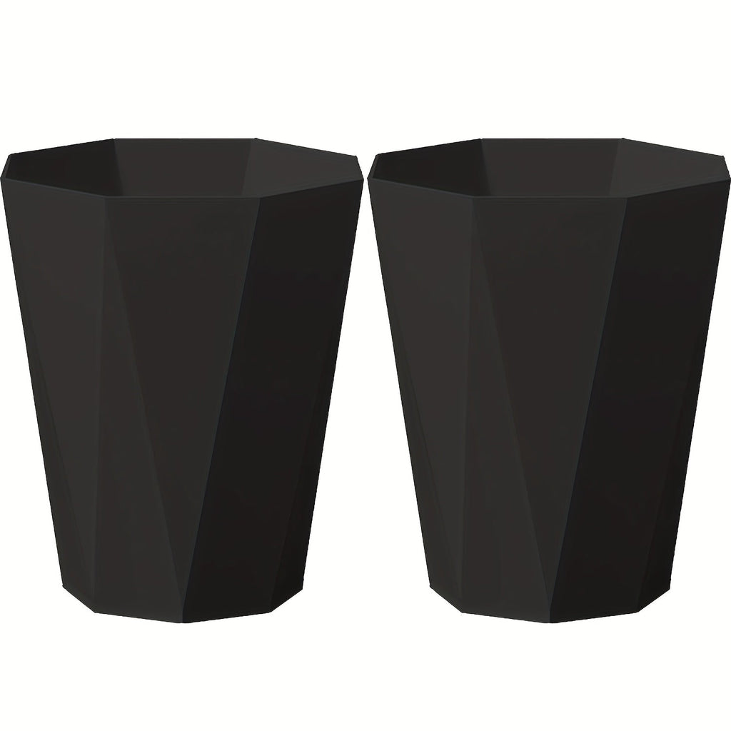 Trash Can 2 Pack Nordic Octagonal Wastebasket - Small Open Top Geometric Plastic Waste Bin with Brushed Finish for Bathroom, Bedroom, Kitchen, Home Office, Modern Scandinavian Decor Trash Bin Set